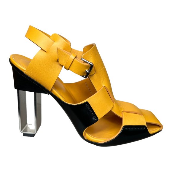 HERMES CALF LEATHER YELLOW MANGO REMIX SANDAL SHOES EU 40 HEELS - Picture 7 of 13